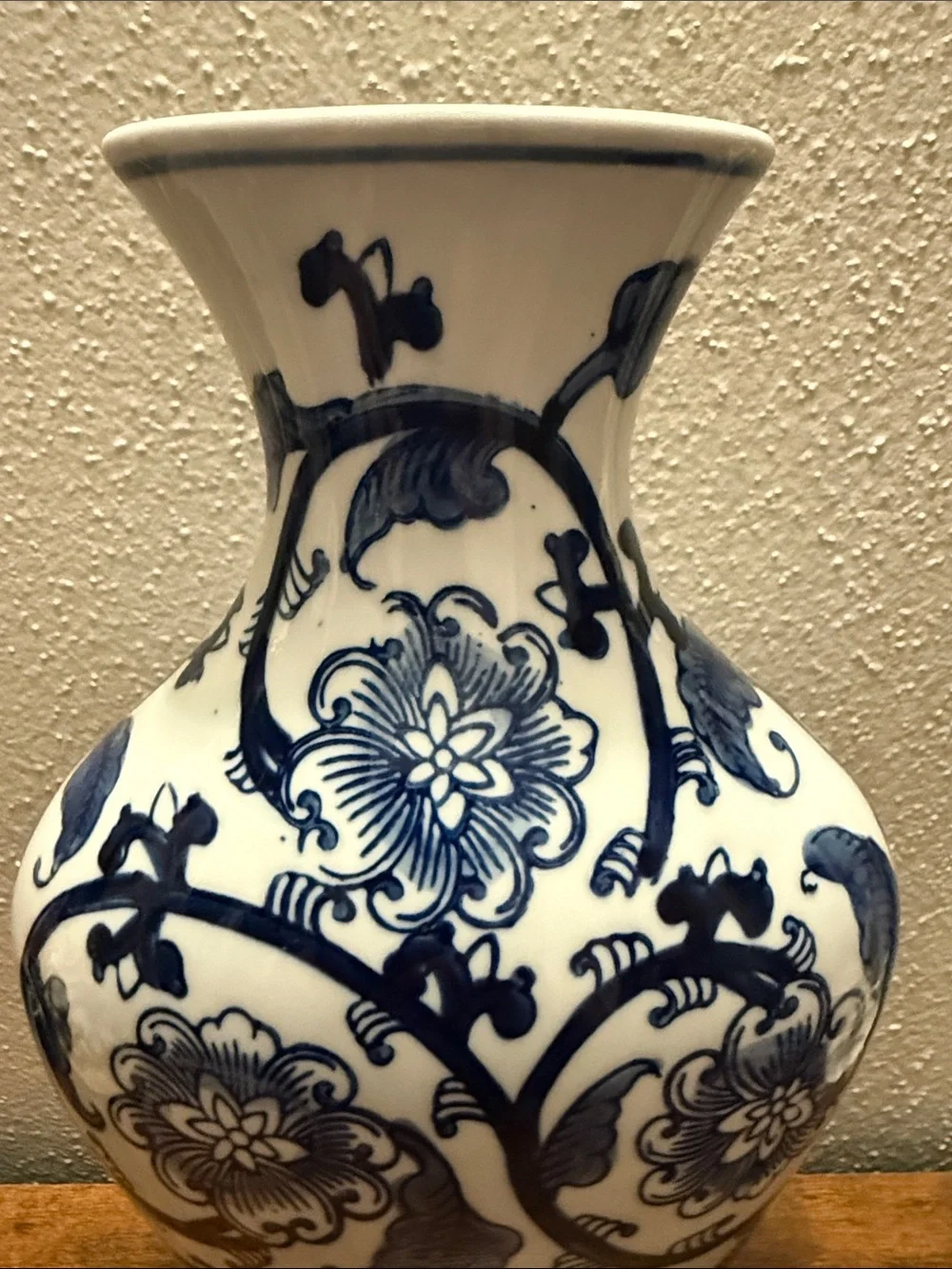 Blue and White Floral Ceramic Vase Approx 11”